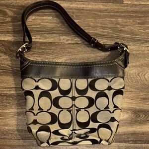 Coach Black and Tan Patterned Shoulder Bag